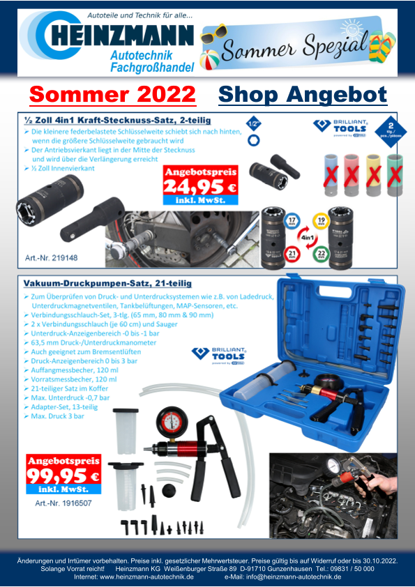 Sommer 2022 - Shop Angebot +++ Brilliant Tools - ½ Zoll 4in1 Kraft-Stecknuss-Satz, 2-teilig +++ Vakuum-Druckpumpen-Satz, 21-teilig
