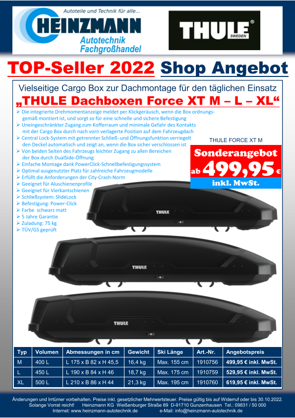 TOP-Seller 2022 Shop Angebot +++ Vielseitige Cargo Box zur Dachmontage für den täglichen Einsatz TOP-Seller 2022 Shop Angebot „THULE Dachboxen Force XT M – L – XL“