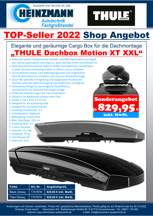 TOP-Seller 2022 Shop Angebot +++ Elegante und geräumige Cargo Box für die Dachmontage „THULE Dachbox Motion XT XXL“